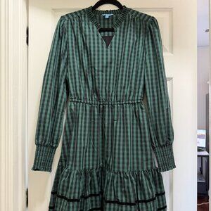Draper James Green & Black Checked Dress with Velvet Trim Size M